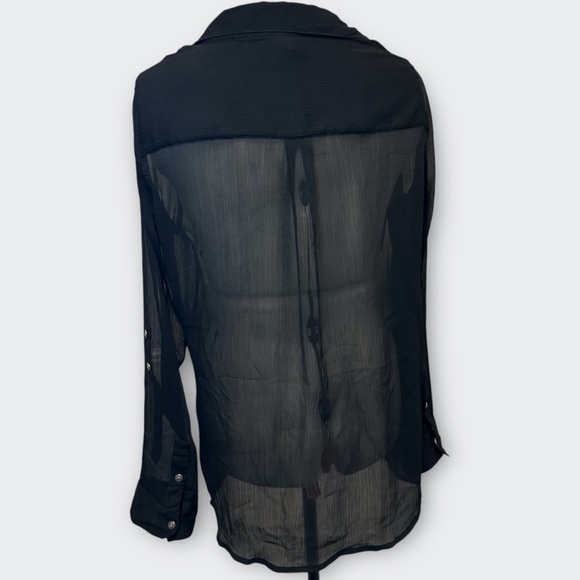 Vintage VANITY Black Sheer Button Down Long Sleeve Blouse L Y2K Whimsigoth Boho - Picture 6 of 11